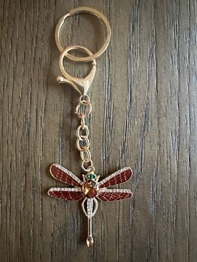 Gold-Tone Dragonfly Keychain with burnt orange Enamel Wings